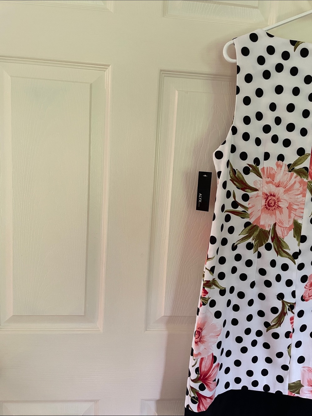 Alyx White Polka Dot Shift Dress with Pink Floral Print - Picture 2 of 6